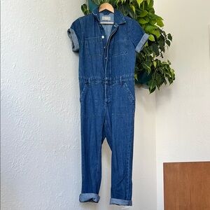 Everlane Blue Jumpsuit with Collared Neckline and Elastic Waist